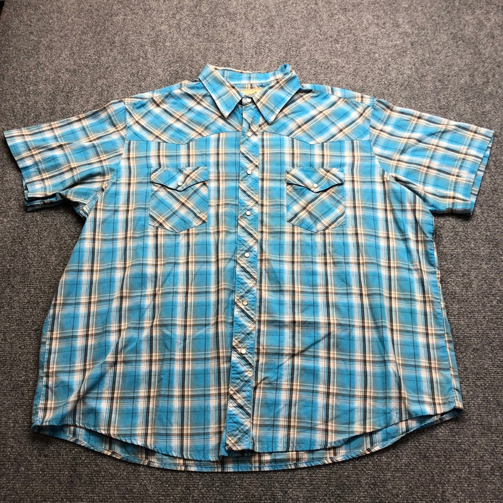 Wrangler Western Fashion Pearl Snap Shirt Mens 2XL Blue Plaid Short Sleeve